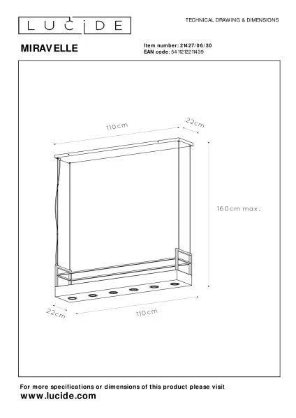 Lucide MIRAVELLE - Hanglamp - 6xGU10 - Zwart - technisch